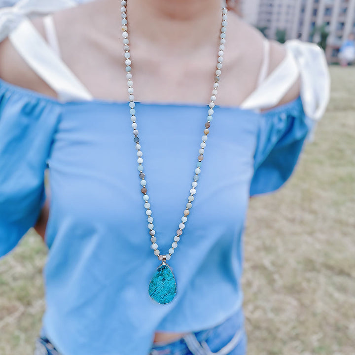 Collier pendentif goutte en perles d'amazonite Olivenorma
