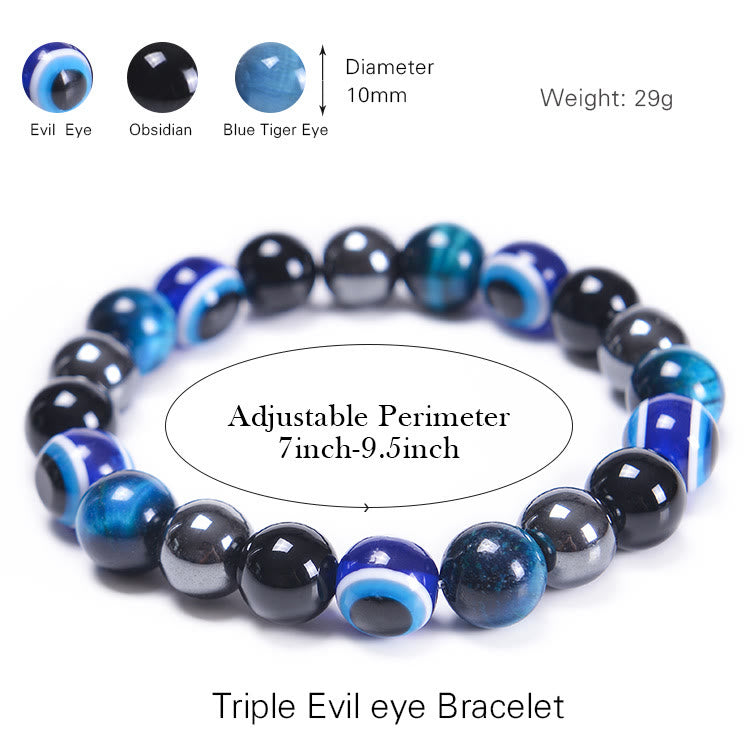 Bracelet Olivenorma en obsidienne, hématite, bleu et rouge, œil de tigre