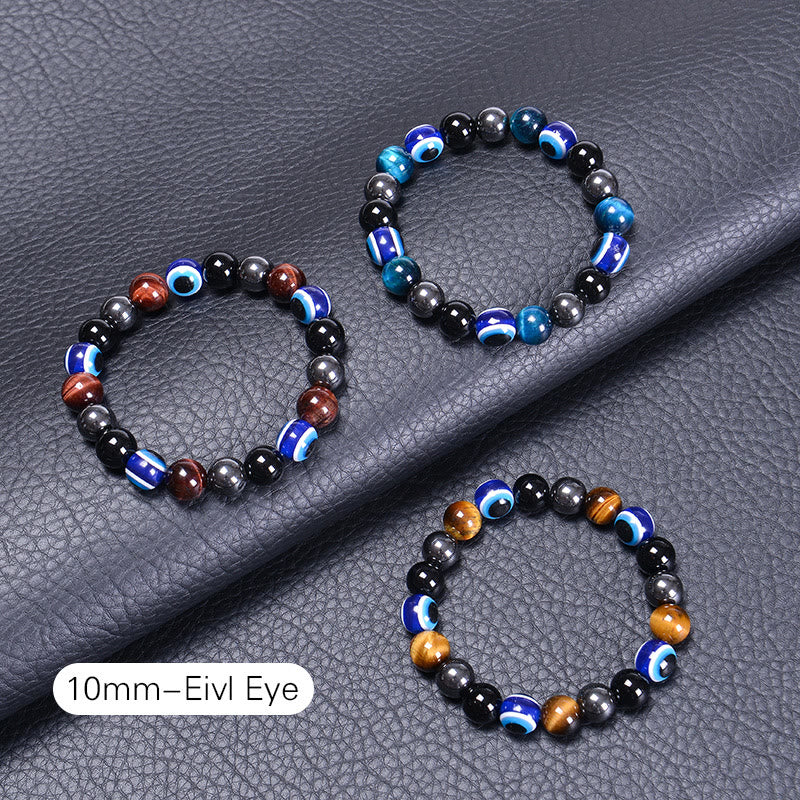 Bracelet Olivenorma en obsidienne, hématite, bleu et rouge, œil de tigre