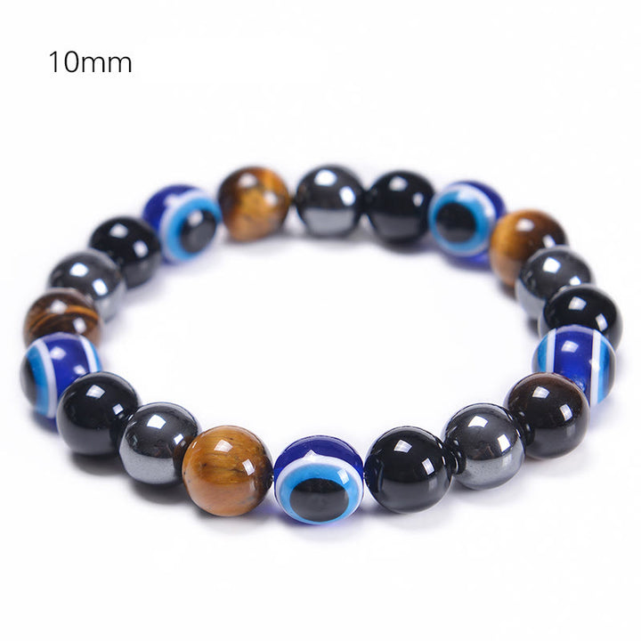 Bracelet Olivenorma en obsidienne, hématite, bleu et rouge, œil de tigre