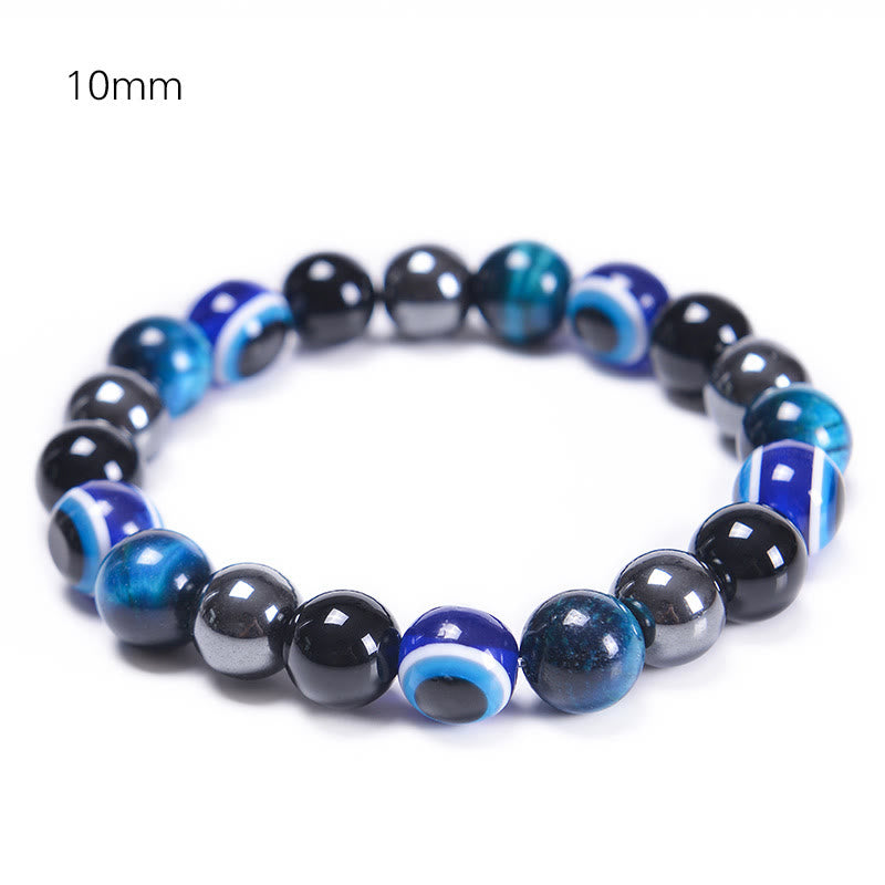 Bracelet Olivenorma en obsidienne, hématite, bleu et rouge, œil de tigre