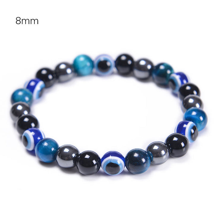 Bracelet Olivenorma en obsidienne, hématite, bleu et rouge, œil de tigre