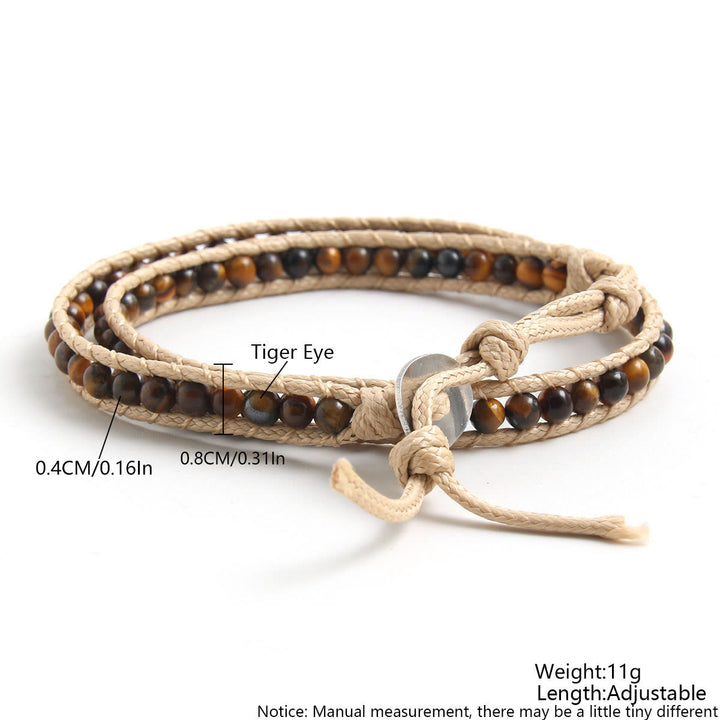 Bracelet tressé en cuir et perles de pierre naturelle Olivenorma