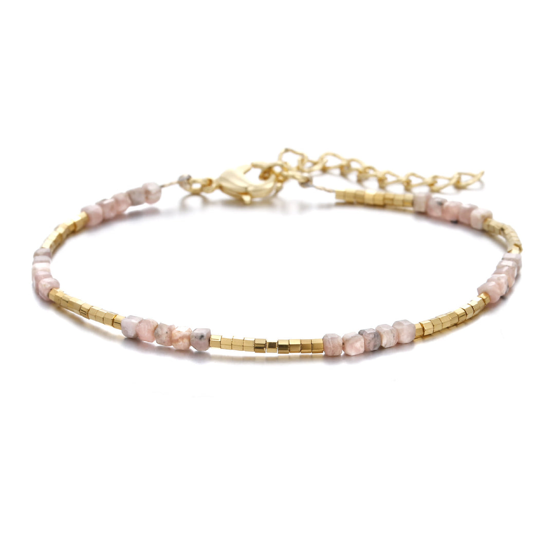 Bracelet à boucle en métal taillé en cube et pierre naturelle Olivenorma