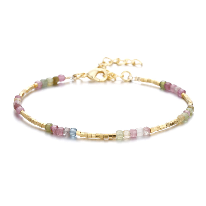 Bracelet à boucle en métal taillé en cube et pierre naturelle Olivenorma