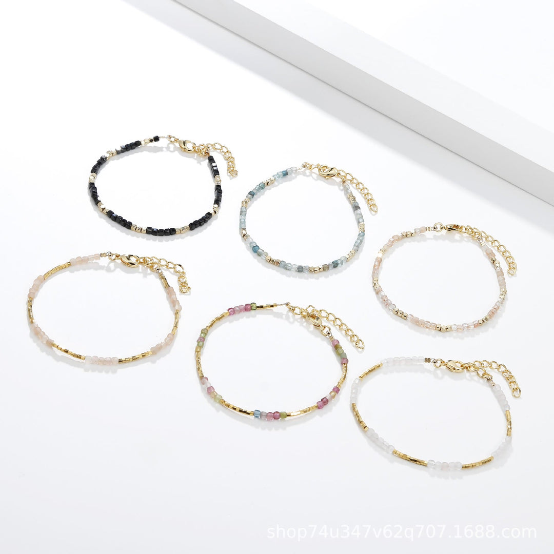 Bracelet à boucle en métal taillé en cube et pierre naturelle Olivenorma