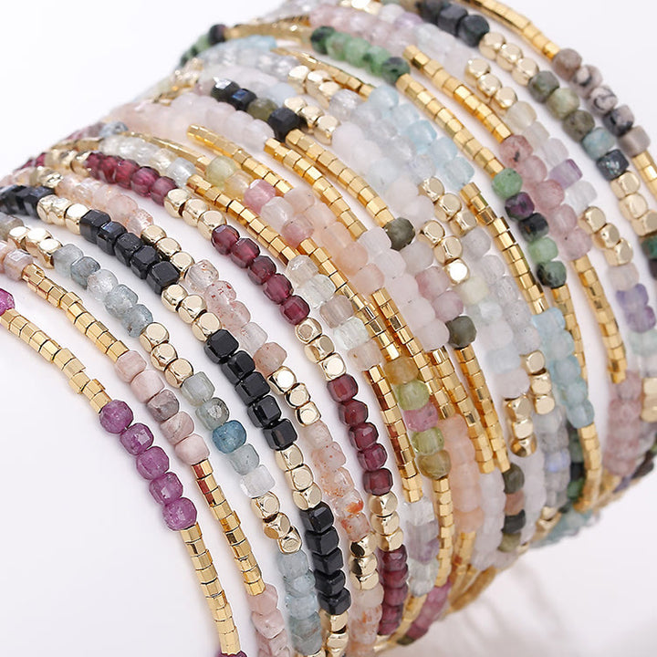 Bracelet à boucle en métal taillé en cube et pierre naturelle Olivenorma