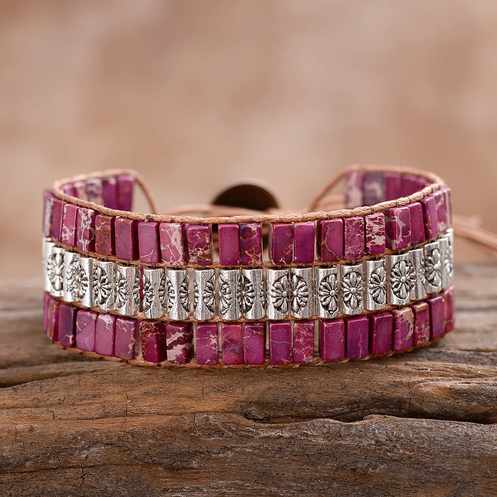 Bracelet large bohème en perles de pierre empereur Olivenorma