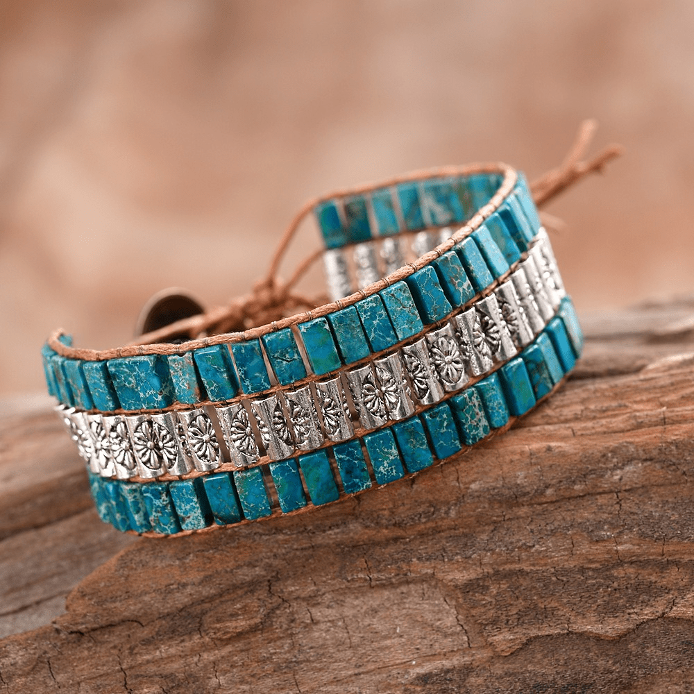 Bracelet large bohème en perles de pierre empereur Olivenorma