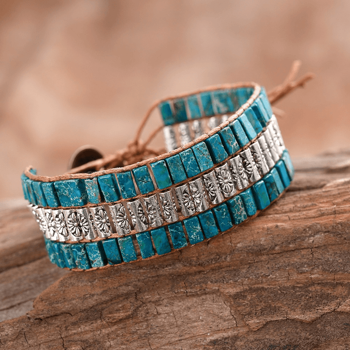 Bracelet large bohème en perles de pierre empereur Olivenorma