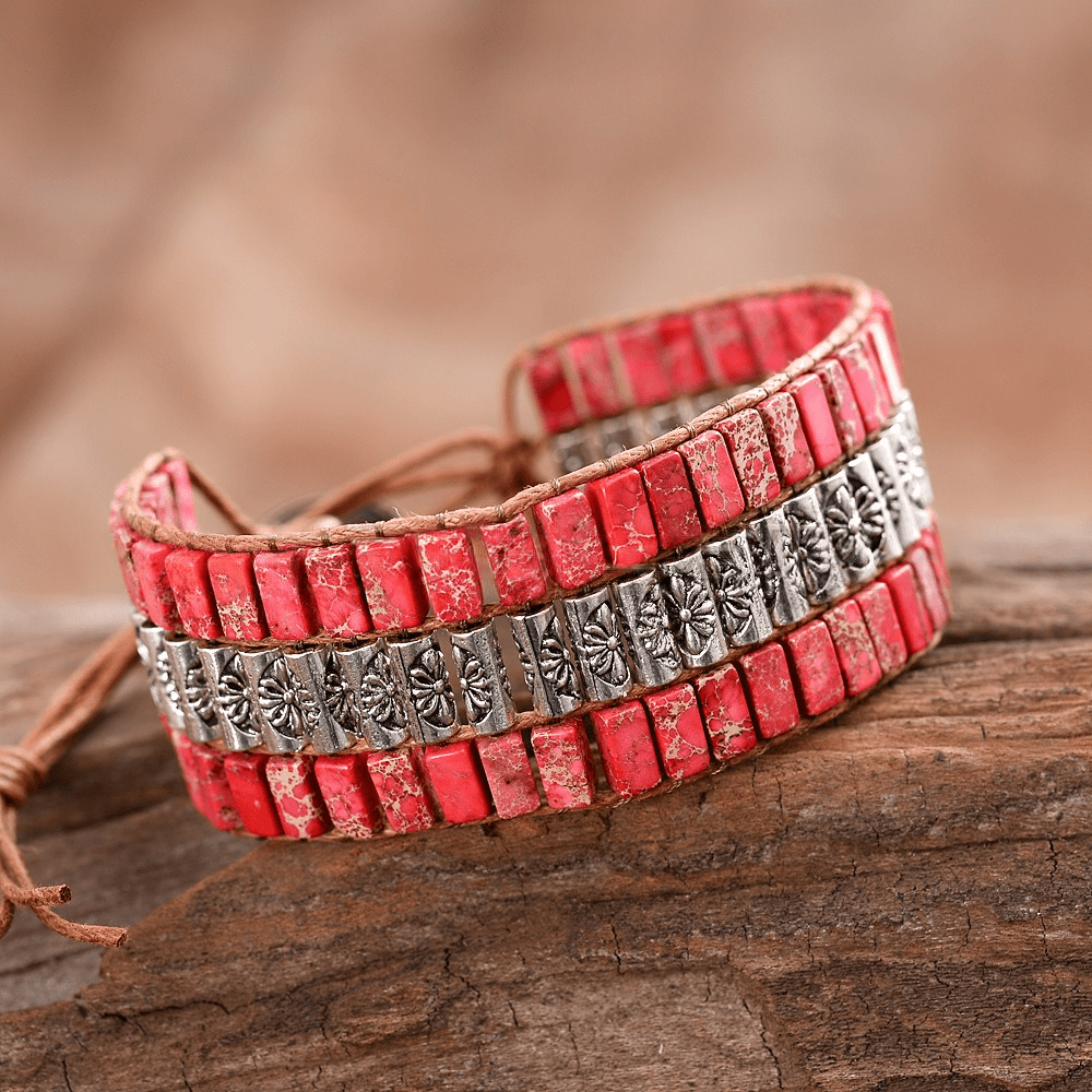 Bracelet large bohème en perles de pierre empereur Olivenorma