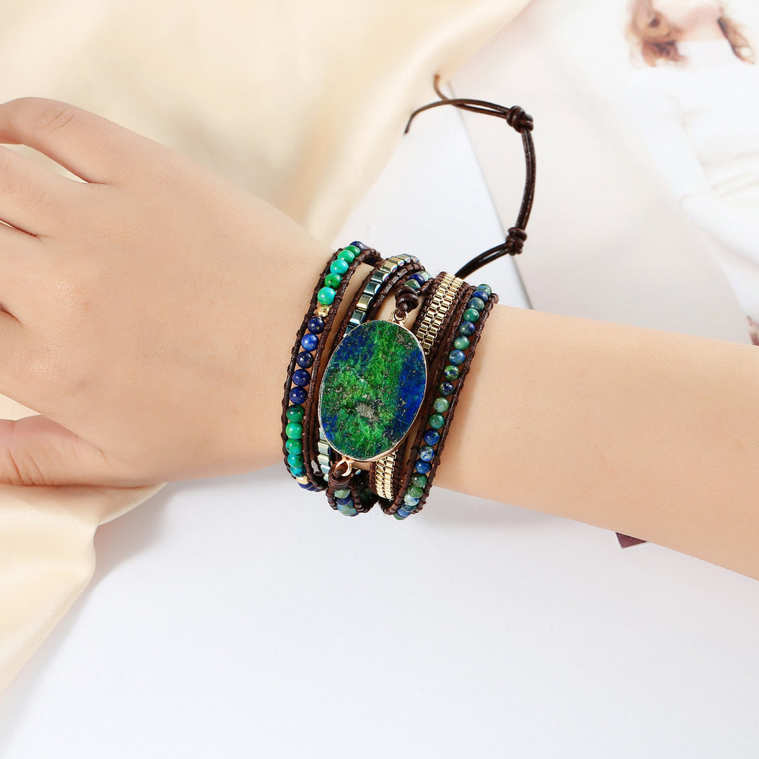 Bracelet tressé Olivenorma en lapis-lazuli et turquoise africaine