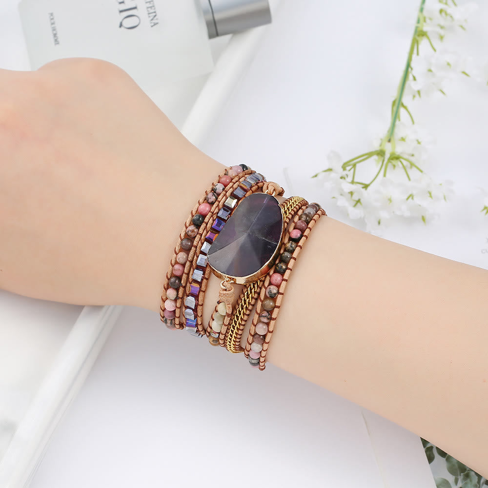 Bracelet tressé Olivenorma en jaspe photo, améthyste et rhodonite