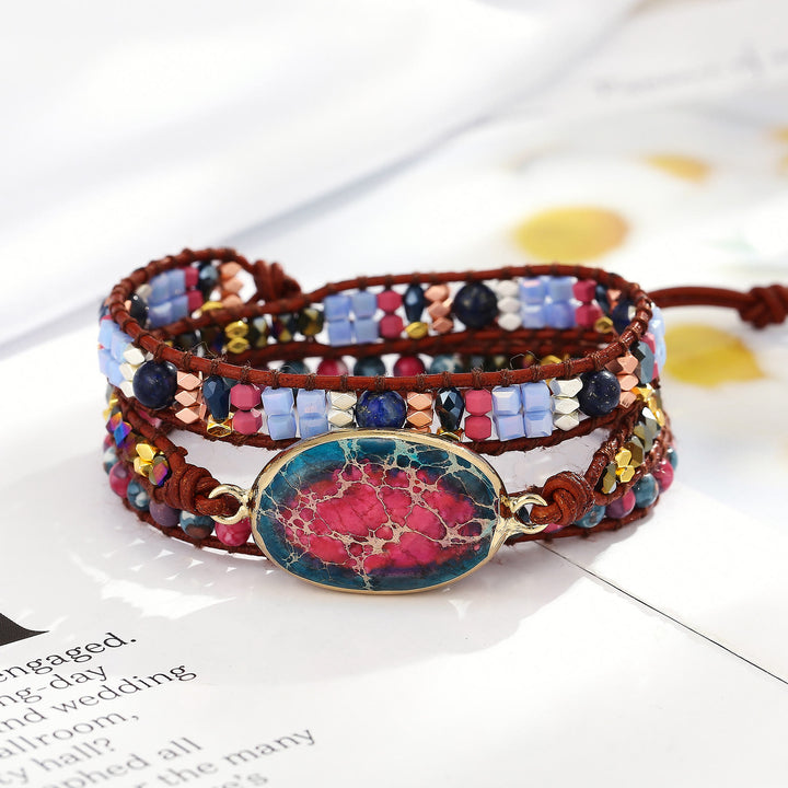 Bracelet tressé Olivenorma en pierre empereur bleu rouge