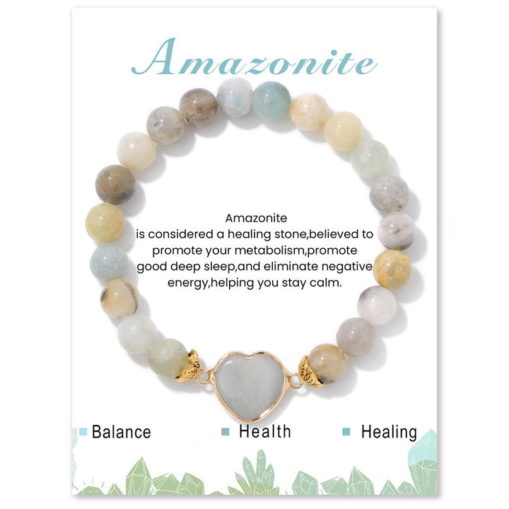 Bracelet pendentif cœur en perles de cristal naturel Olivenorma de 8 mm
