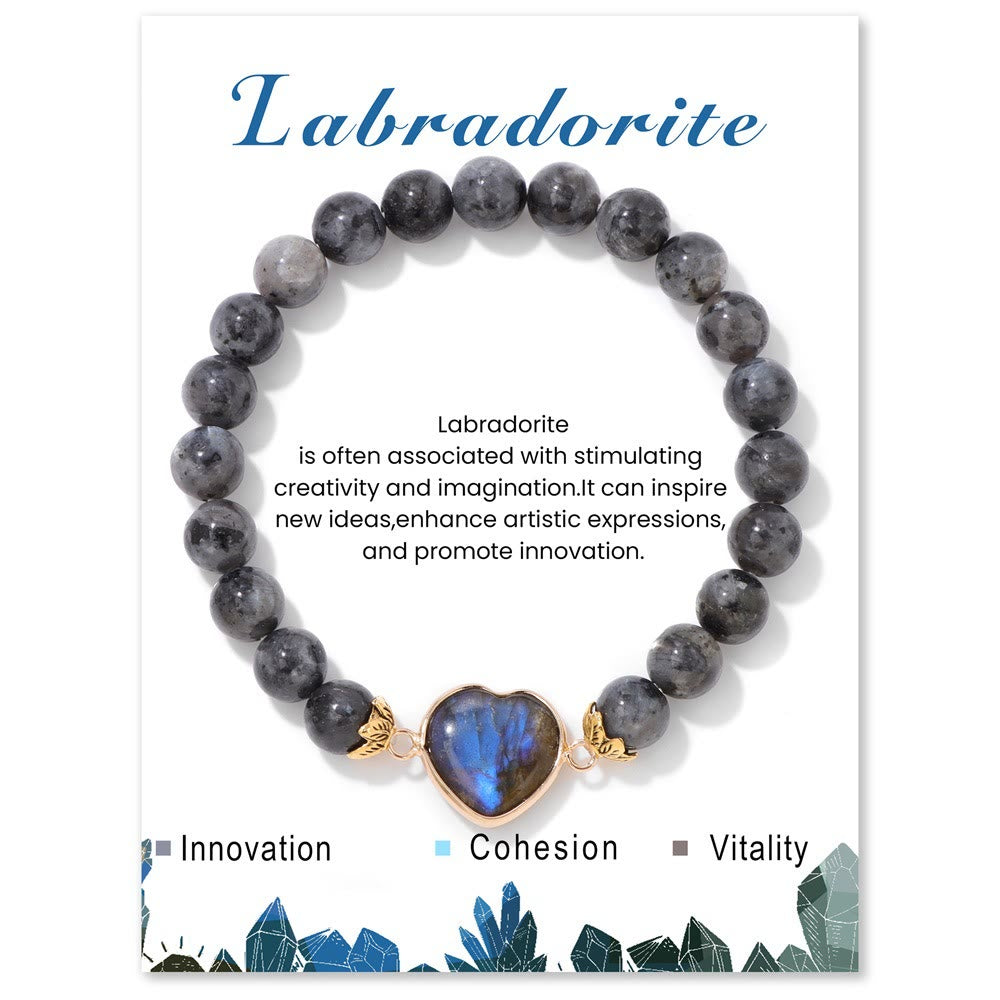 Bracelet pendentif cœur en perles de cristal naturel Olivenorma de 8 mm