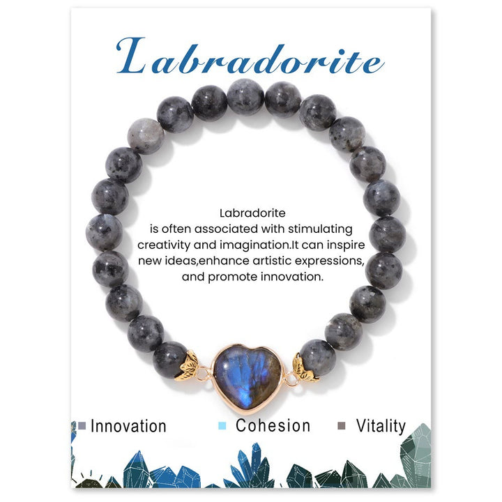 Bracelet pendentif cœur en perles de cristal naturel Olivenorma de 8 mm
