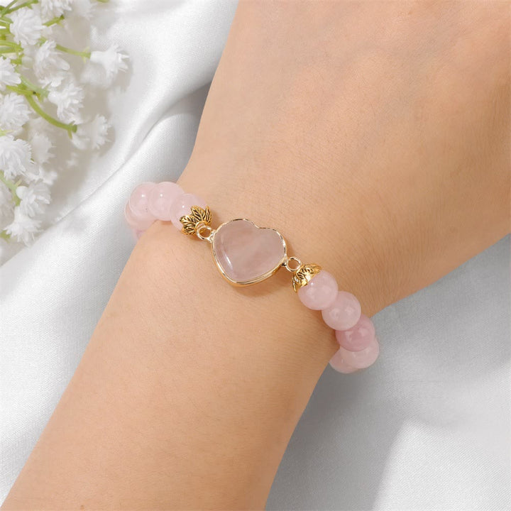 Bracelet pendentif cœur en perles de cristal naturel Olivenorma de 8 mm