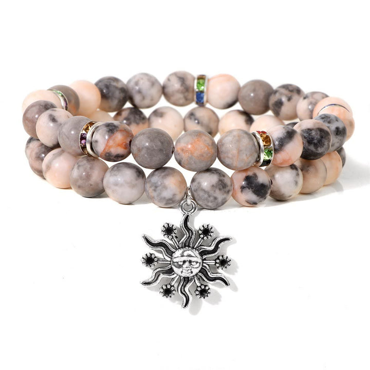 Ensemble de bracelets pendentif soleil en métal et perles en pierre naturelle Olivenorma