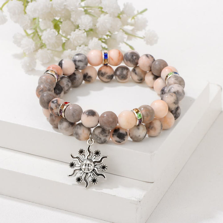 Ensemble de bracelets pendentif soleil en métal et perles en pierre naturelle Olivenorma