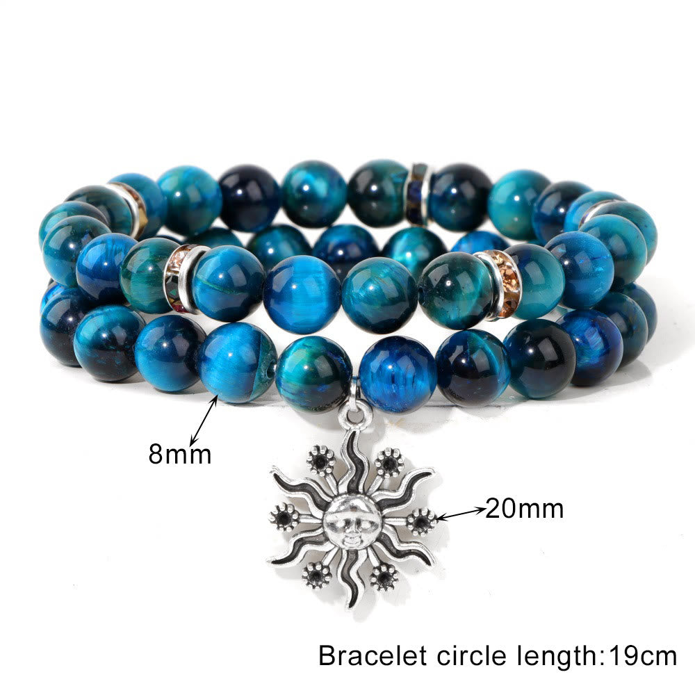 Ensemble de bracelets pendentif soleil en métal et perles en pierre naturelle Olivenorma