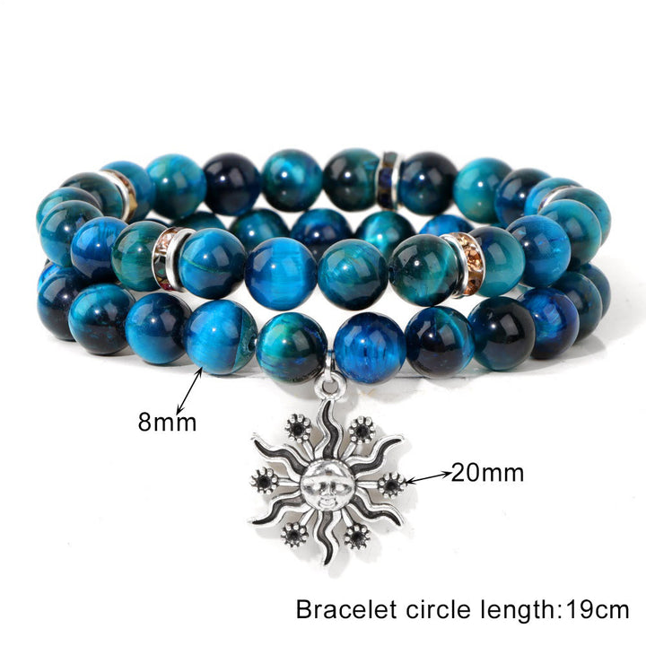 Ensemble de bracelets pendentif soleil en métal et perles en pierre naturelle Olivenorma
