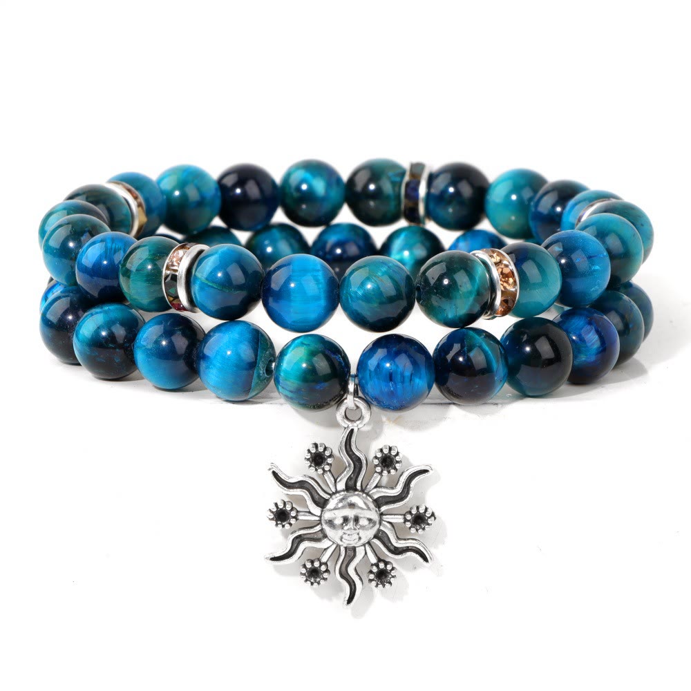 Ensemble de bracelets pendentif soleil en métal et perles en pierre naturelle Olivenorma