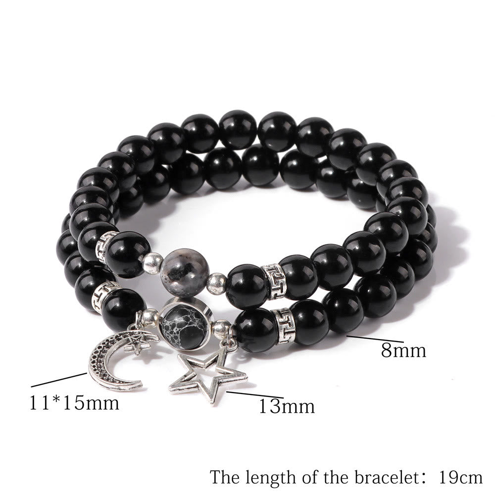 Ensemble de bracelets pendentifs lune et étoile en perles de pierre naturelle Olivenorma