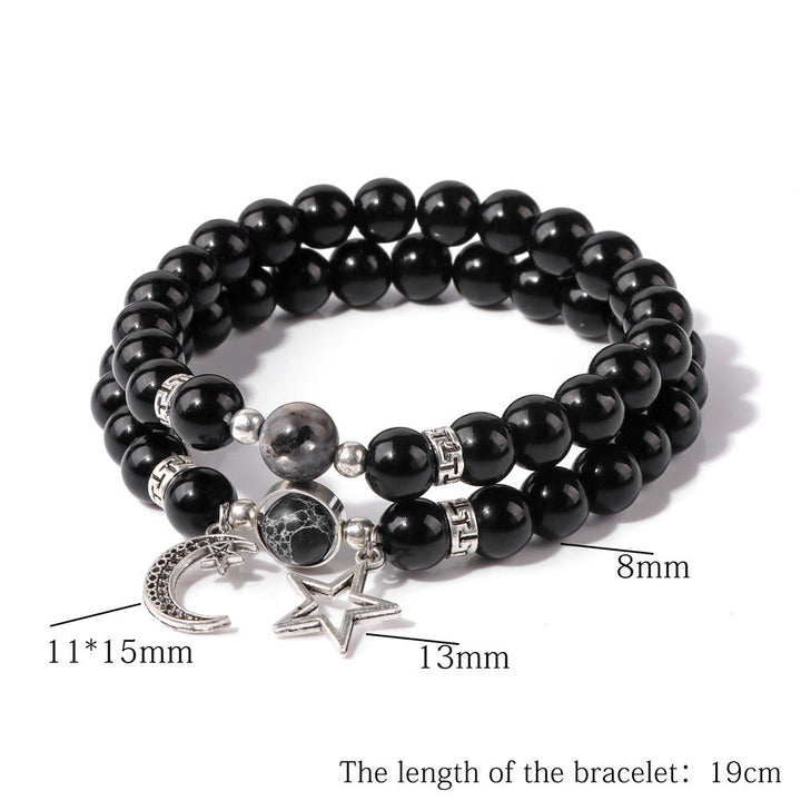 Ensemble de bracelets pendentifs lune et étoile en perles de pierre naturelle Olivenorma