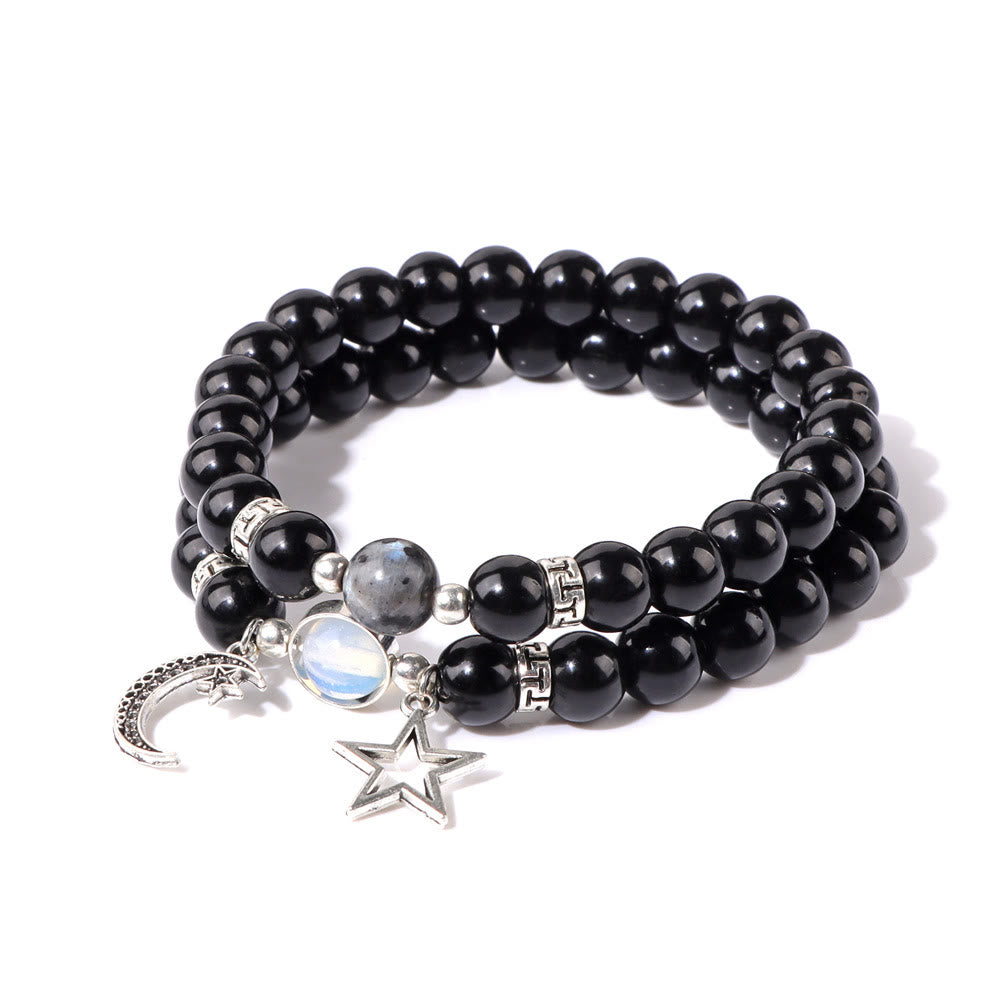 Ensemble de bracelets pendentifs lune et étoile en perles de pierre naturelle Olivenorma
