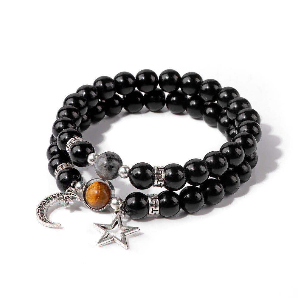 Ensemble de bracelets pendentifs lune et étoile en perles de pierre naturelle Olivenorma