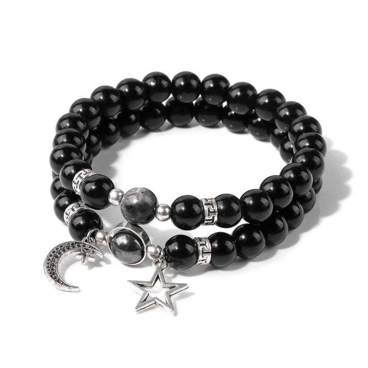 Ensemble de bracelets pendentifs lune et étoile en perles de pierre naturelle Olivenorma
