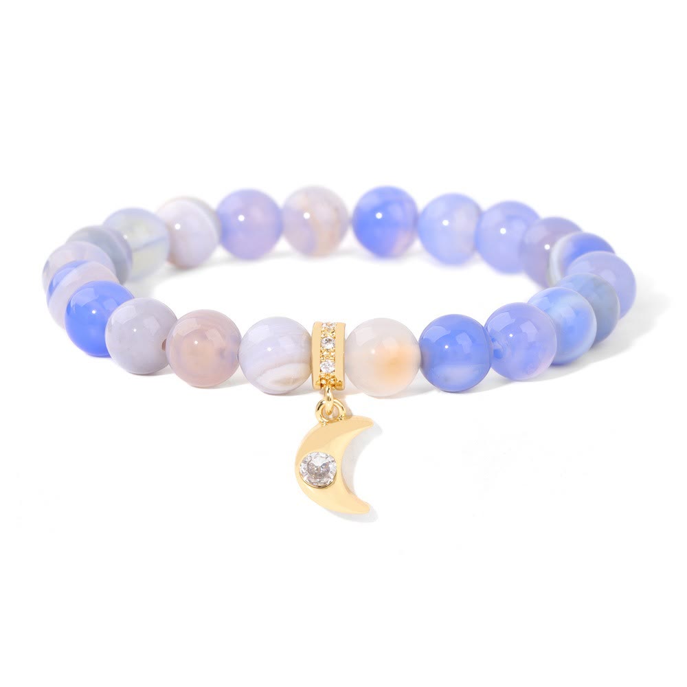 Bracelet pendentif lune en perles de pierre naturelle et zircon Olivenorma