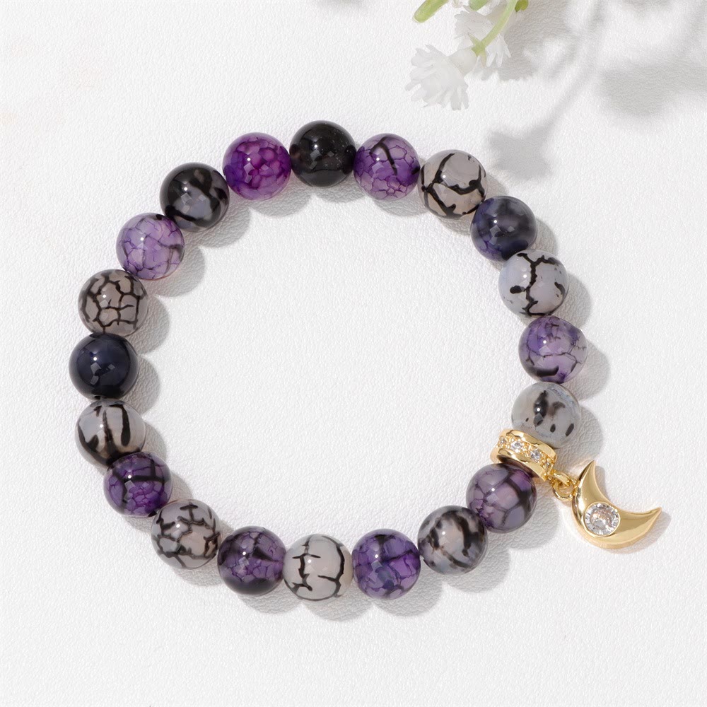 Bracelet pendentif lune en perles de pierre naturelle et zircon Olivenorma