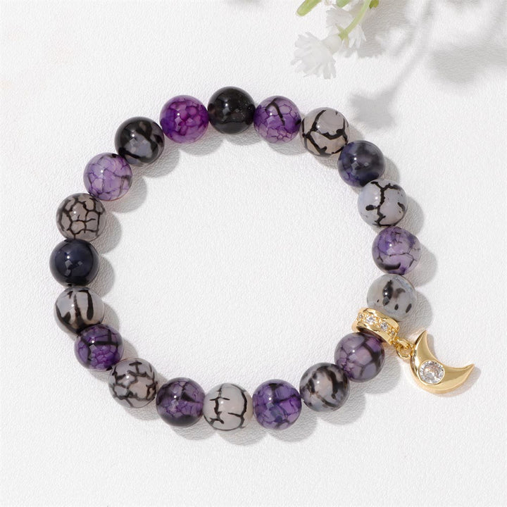 Bracelet pendentif lune en perles de pierre naturelle et zircon Olivenorma