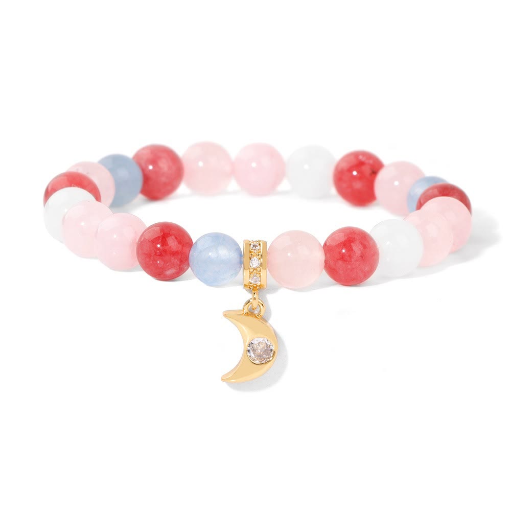 Bracelet pendentif lune en perles de pierre naturelle et zircon Olivenorma