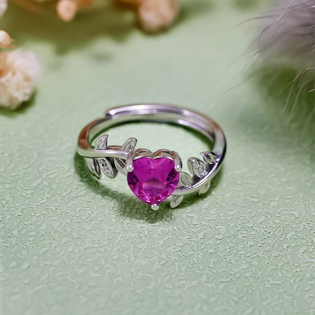 Bague feuille torsadée en corindon rouge taille cœur Olivenorma