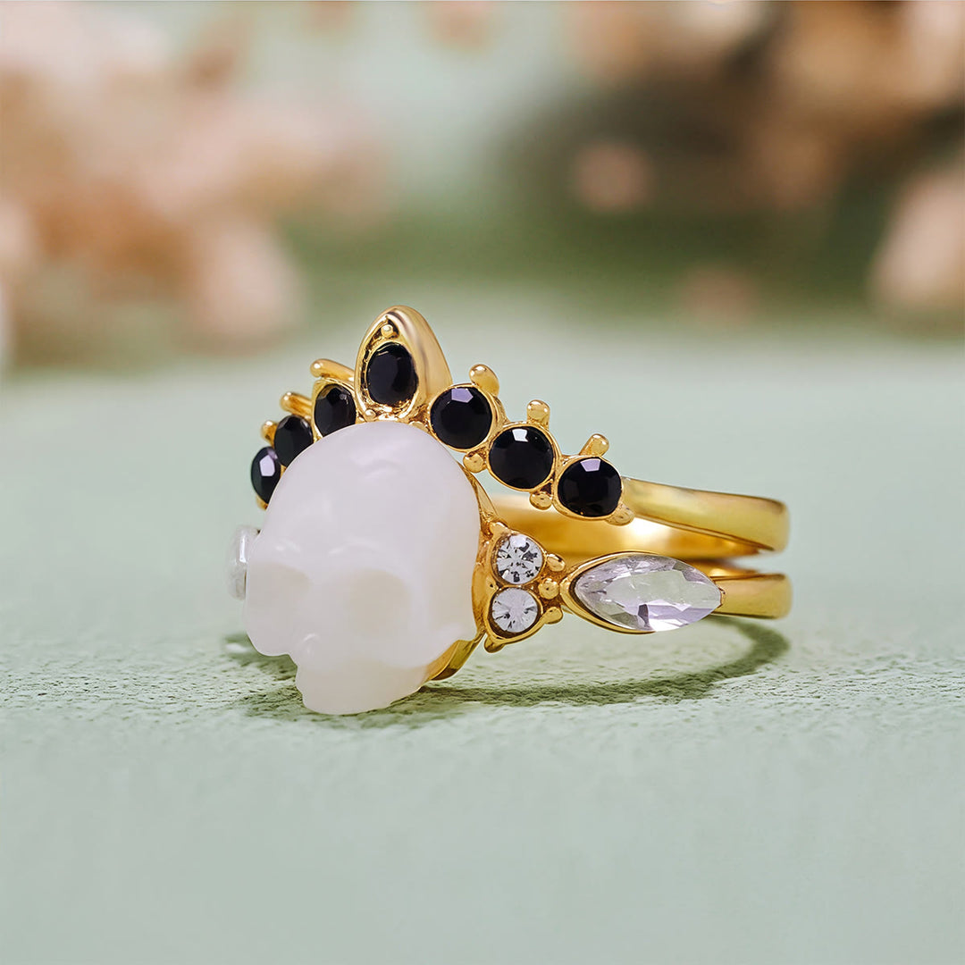 Ensemble de bagues en résine gothique Olivenorma avec tête de mort et couronne en moissanite - image 13