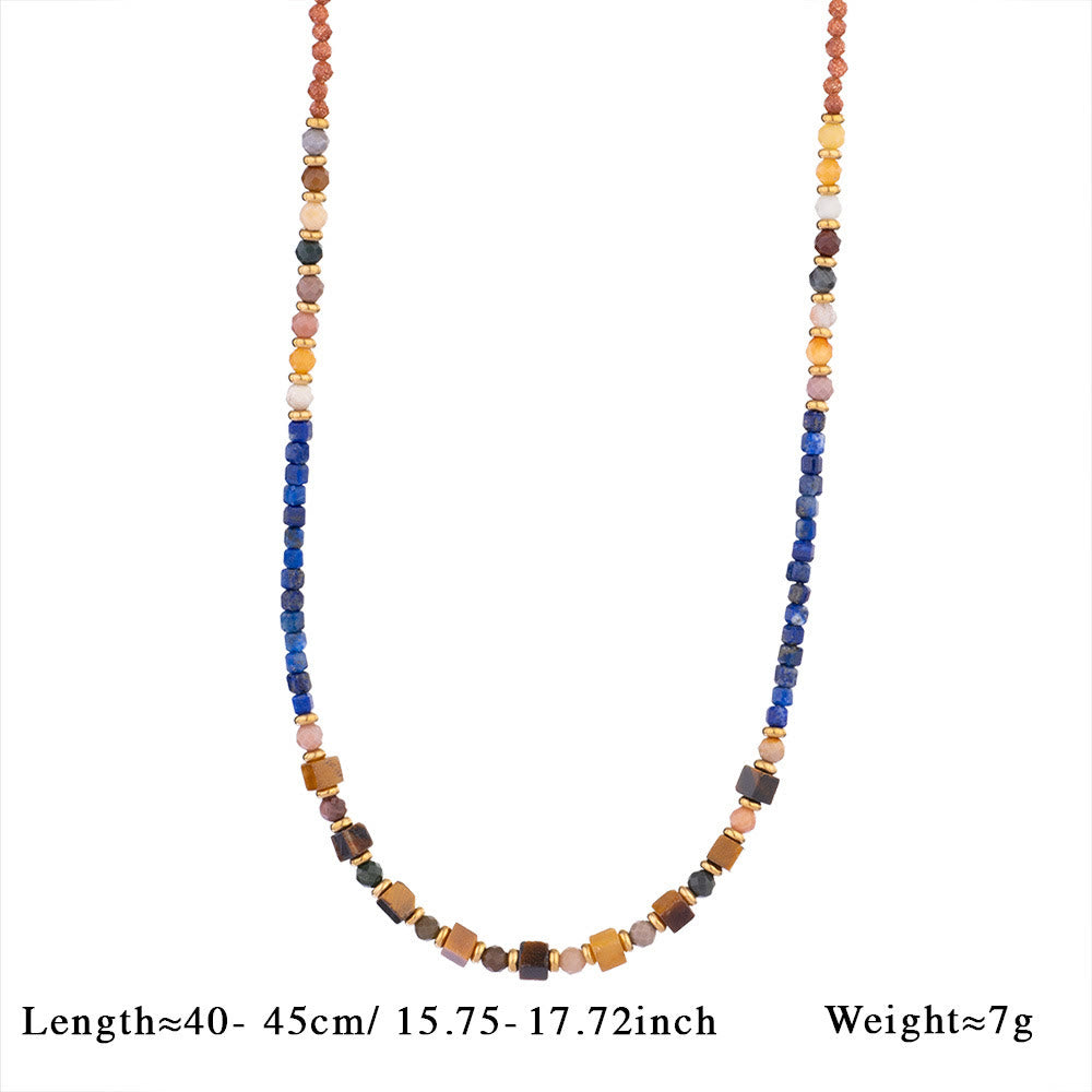 Collier pendentif vintage en perles d'œil de tigre naturelles Olivenorma - Sodalite bleue, grès et œil de tigre - image 6