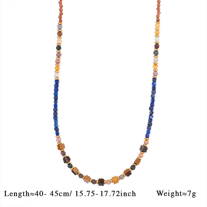 Collier pendentif vintage en perles d'œil de tigre naturelles Olivenorma - Sodalite bleue, grès et œil de tigre - image 6