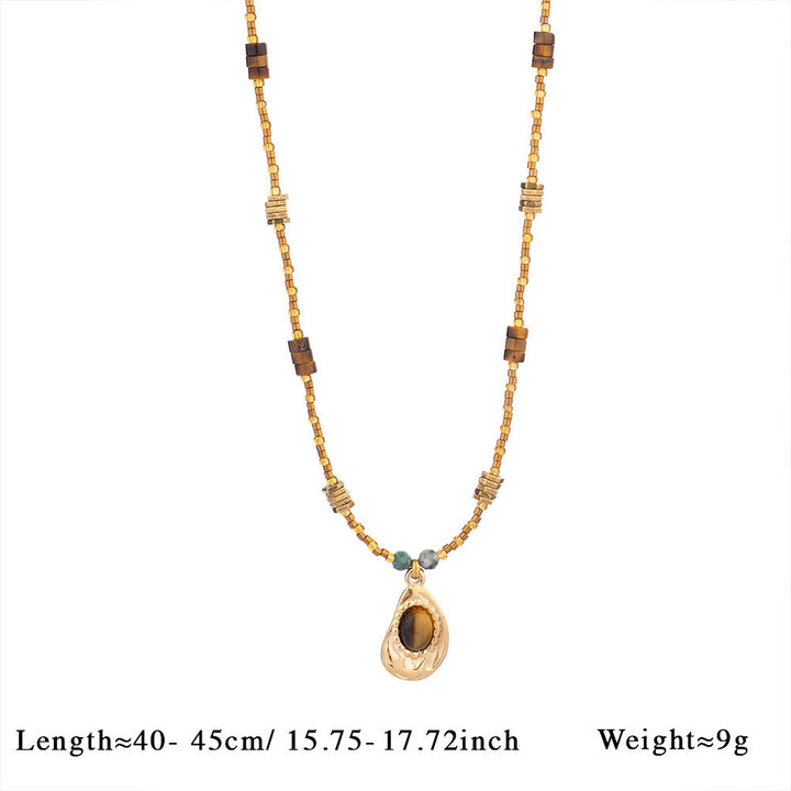 Collier pendentif vintage en perles d'œil de tigre naturelles Olivenorma - Œil de tigre et agate mousse - image 9