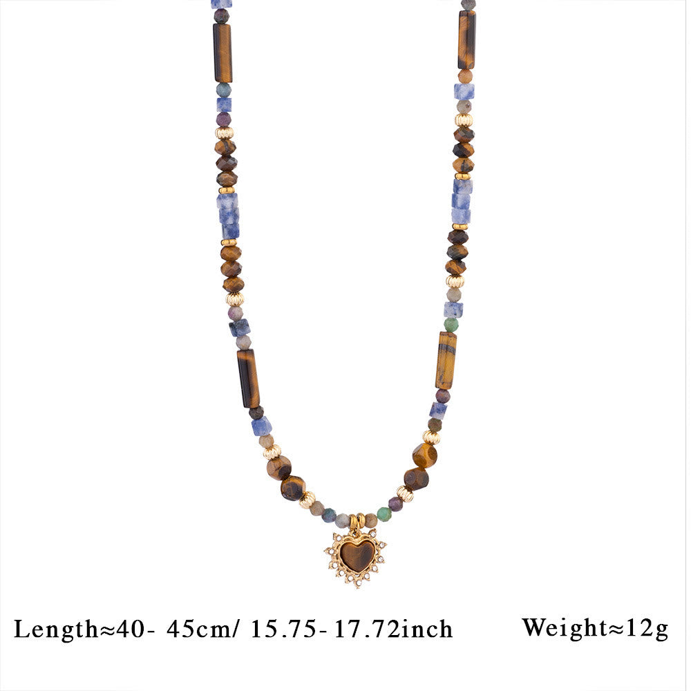 Collier pendentif vintage en perles d'œil de tigre naturelles Olivenorma - Kyanite et œil de tigre - image 1