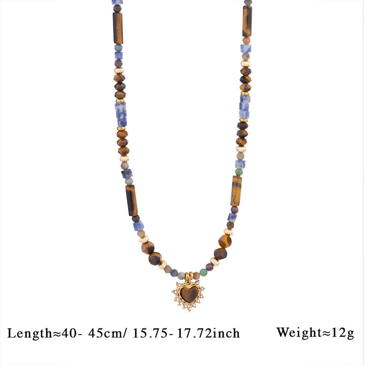 Collier pendentif vintage en perles d'œil de tigre naturelles Olivenorma - Kyanite et œil de tigre - image 1