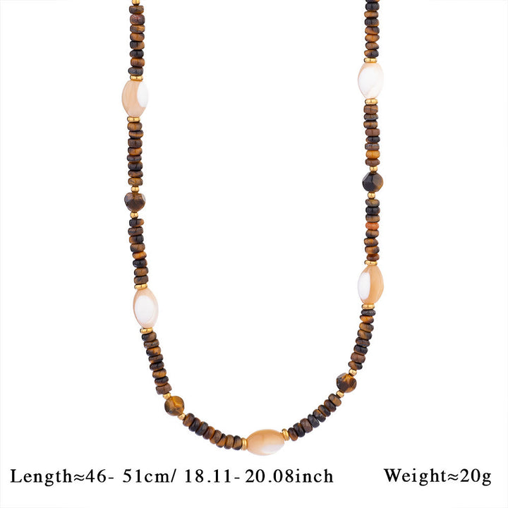 Collier pendentif vintage en perles d'œil de tigre naturelles Olivenorma - image 4