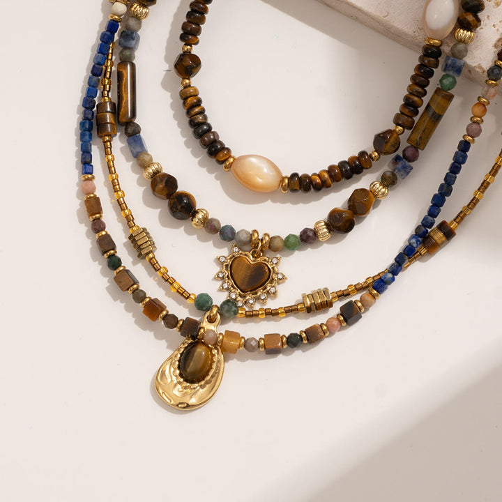 Collier pendentif vintage en perles d'œil de tigre naturelles Olivenorma - image 11