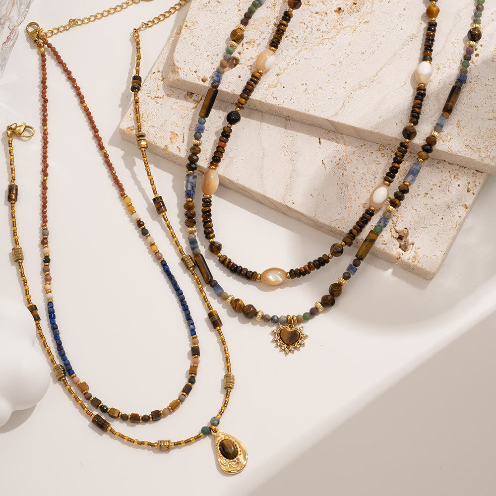 Collier pendentif vintage en perles d'œil de tigre naturelles Olivenorma - image 12
