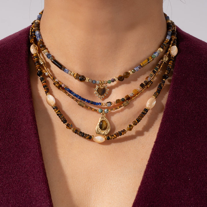 Collier pendentif vintage en perles d'œil de tigre naturelles Olivenorma - image 0