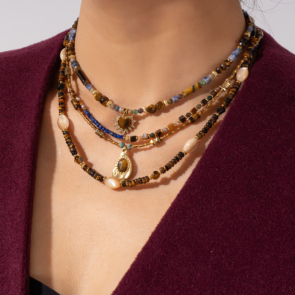 Collier pendentif vintage en perles d'œil de tigre naturelles Olivenorma - image 13