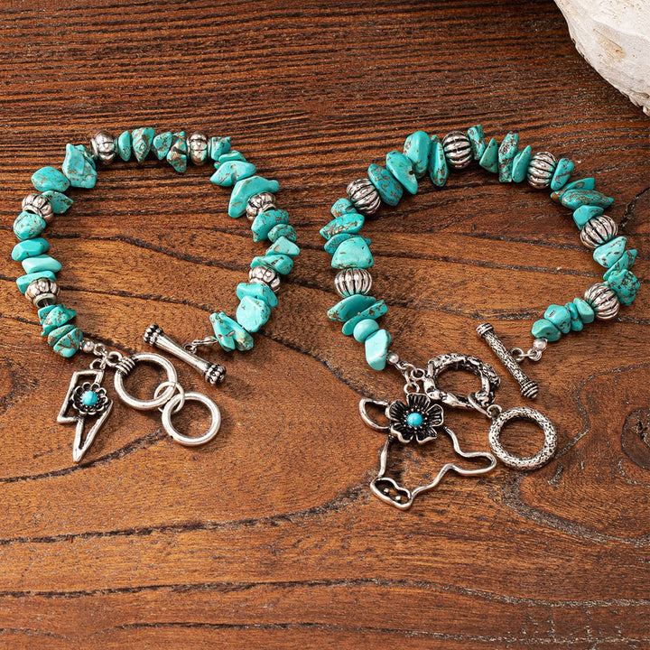 Bracelet pendentif tête de taureau en turquoise naturelle vintage Olivenorma