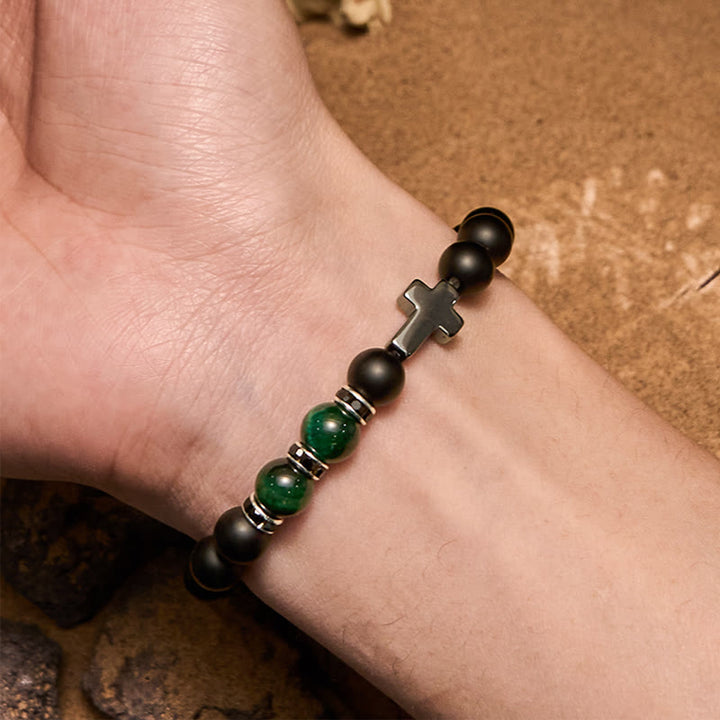 Bracelet Olivenorma pour homme en perles d'hématite, d'obsidienne et d'œil de tigre de 8 mm